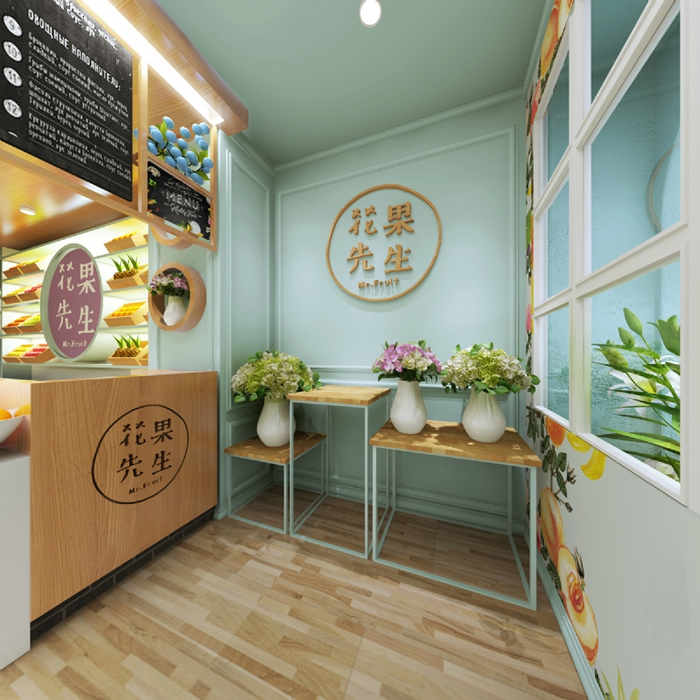 水果鮮榨汁店鋪收銀臺(tái)效果圖